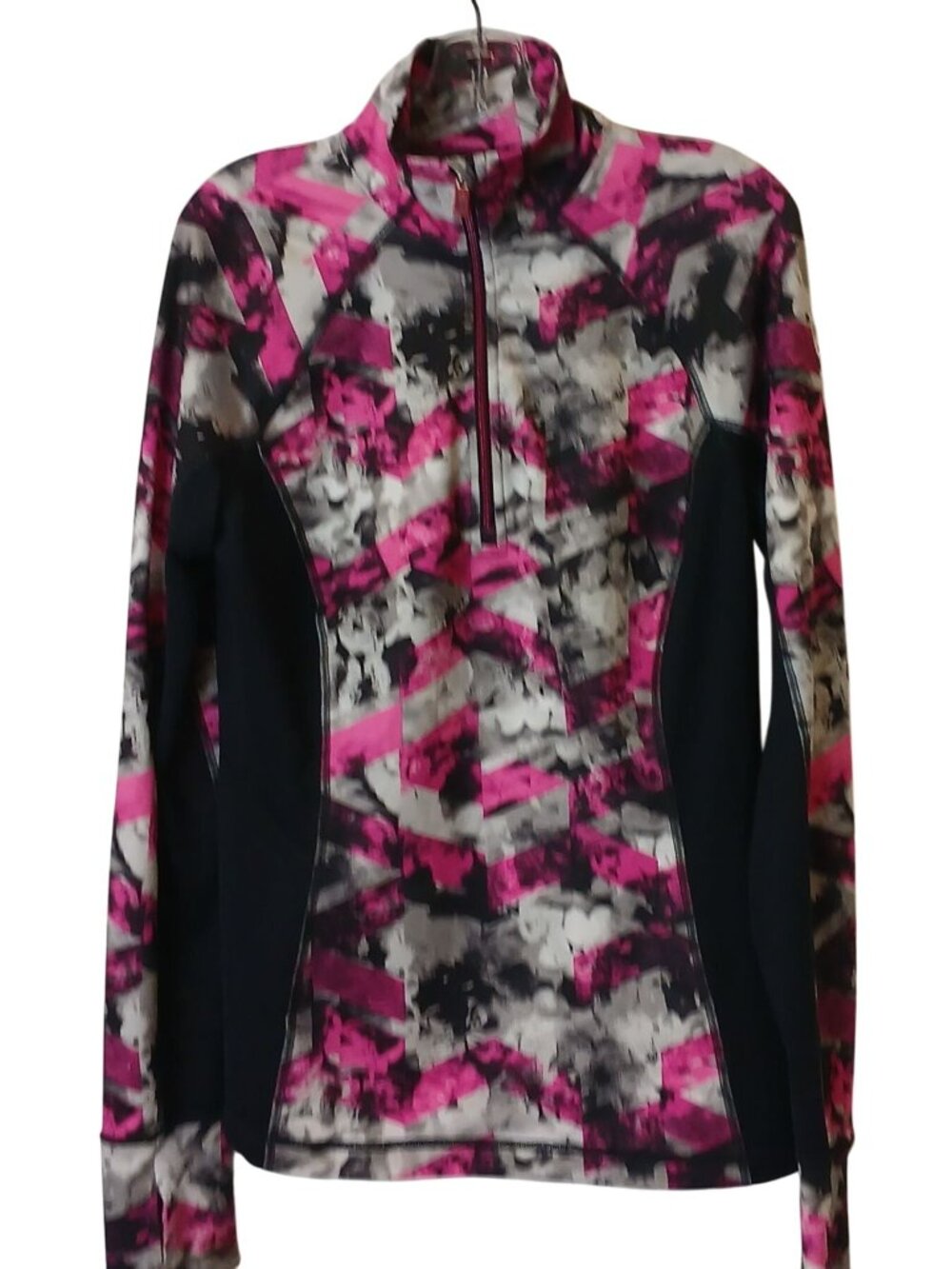 Tek Gear Drytek Womens Medium Long Sleeve1/4-Zip Top Pink/Black Abstract #D-36 - Picture 7 of 7